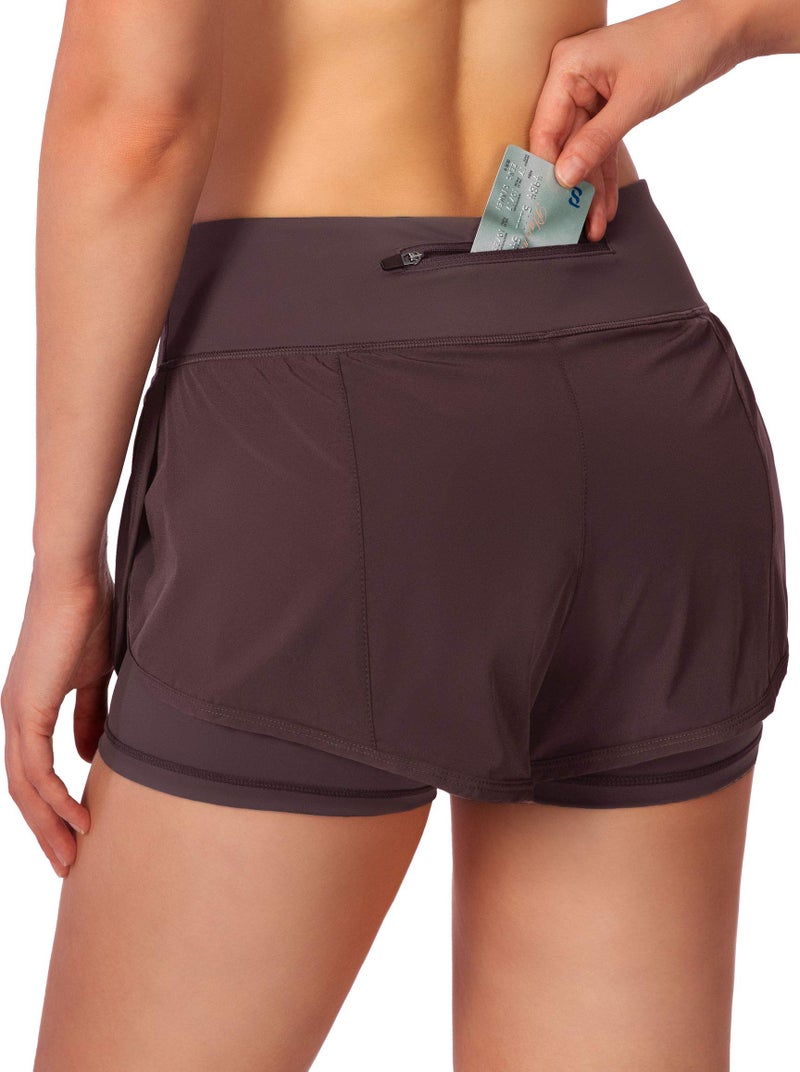 Soothfeel Women's 2 in 1 Running Shorts Workout Athletic Gym Yoga Shorts for Soothfeel Women with Phone Pockets Wine - Image 2